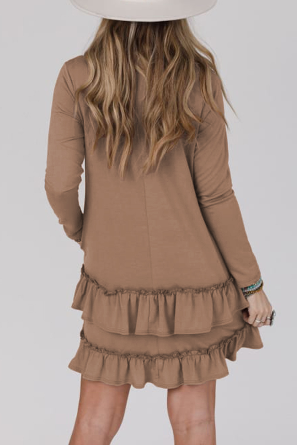 Goat Scoop Neck Tiered Ruffled Hem Long Sleeve Mini Dress - loveforevers