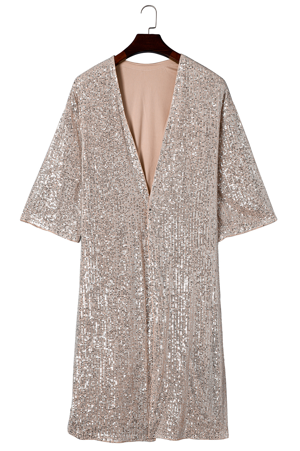 Apricot Sequin 3/4 Sleeve Open Front Duster Kimono - loveforevers