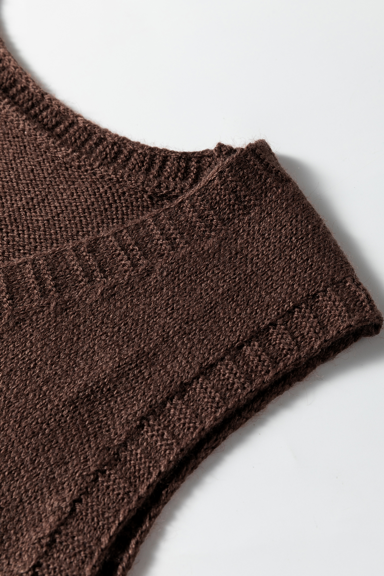 Dark Brown Ribbed Deep V Neckline Front Pocketed Loose Tunic Sweater Vest - loveforevers