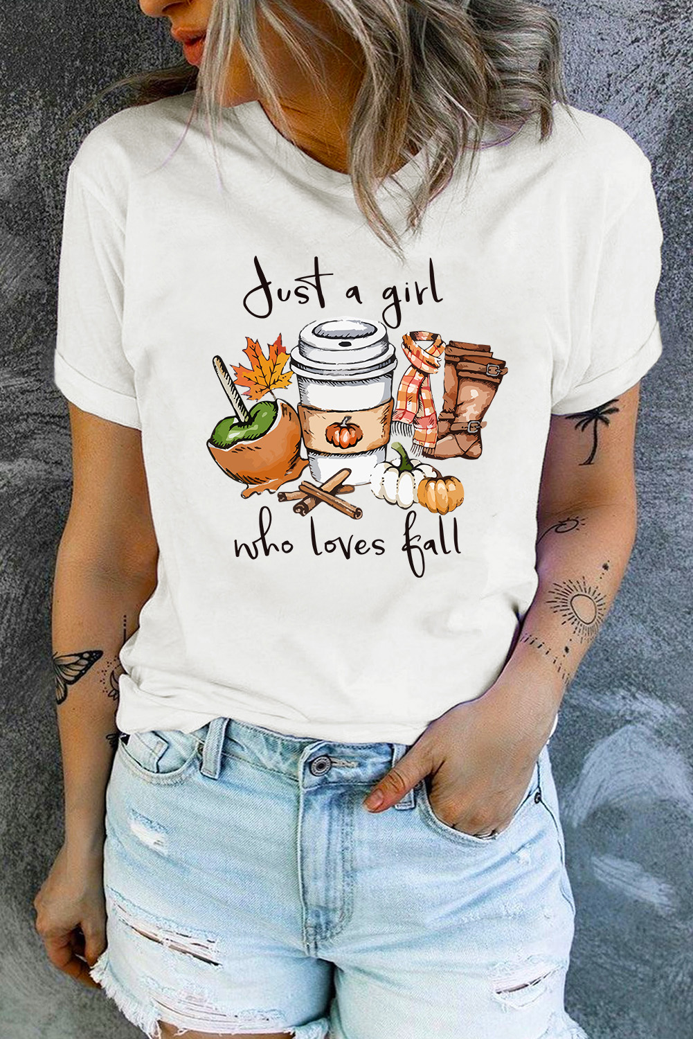 White Just A Girl Who Loves Fall Graphic T Shirt - loveforevers