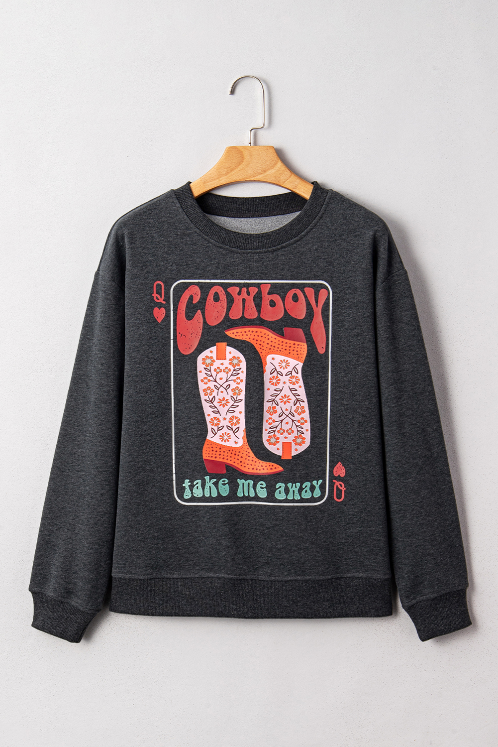 Carbon Grey Cowboy Queen Card Drop Shoulder Graphic Sweatshirt - loveforevers