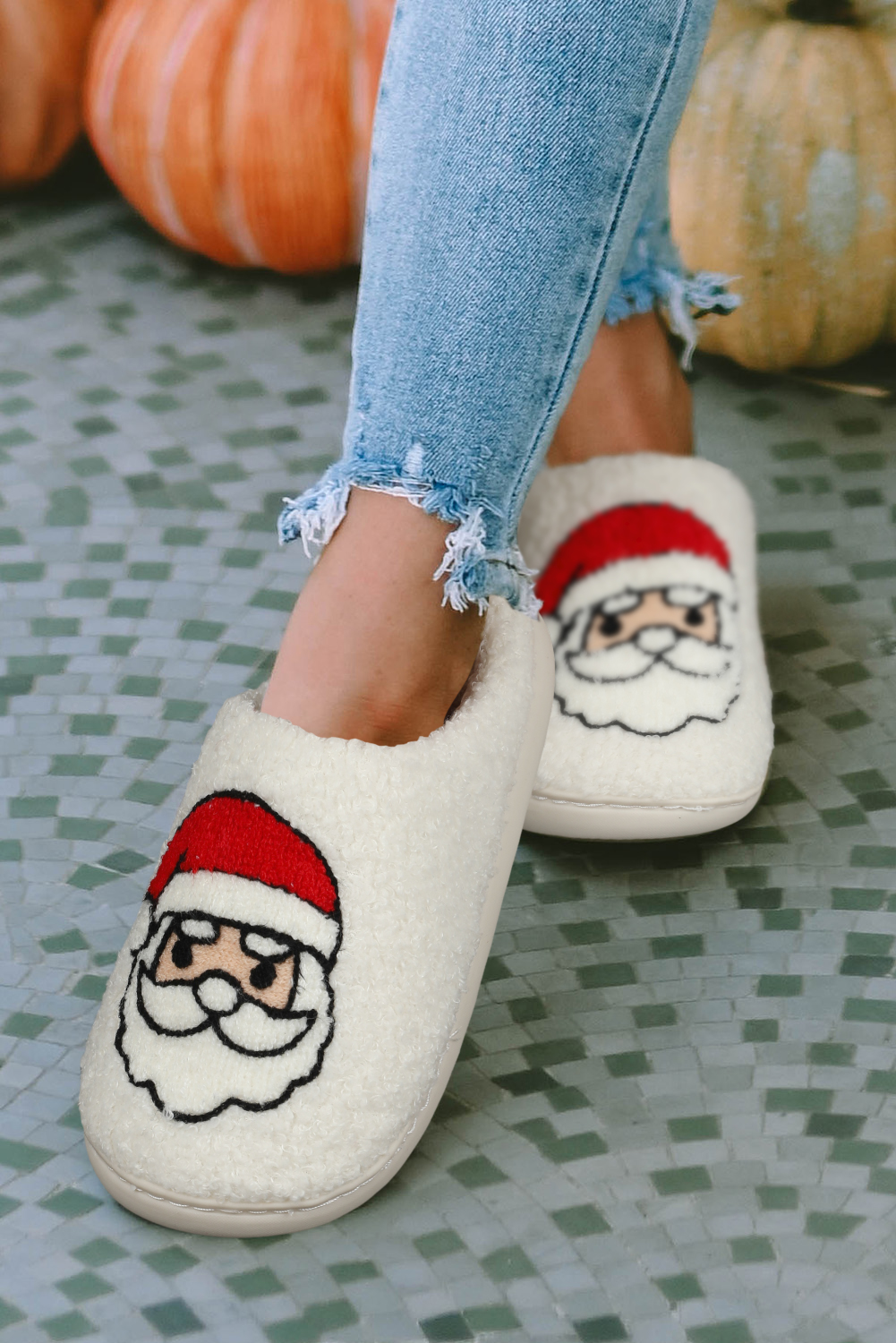 White Christmas Gingerbread Man Plush Home Slippers - loveforevers