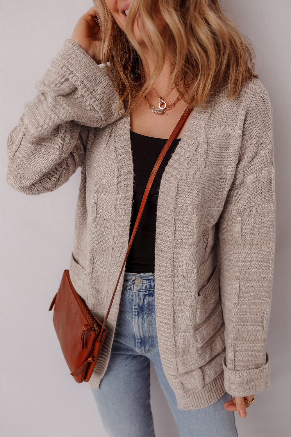Delicacy Textured Knit Open Front Chic Cardigan with Pockets - loveforevers