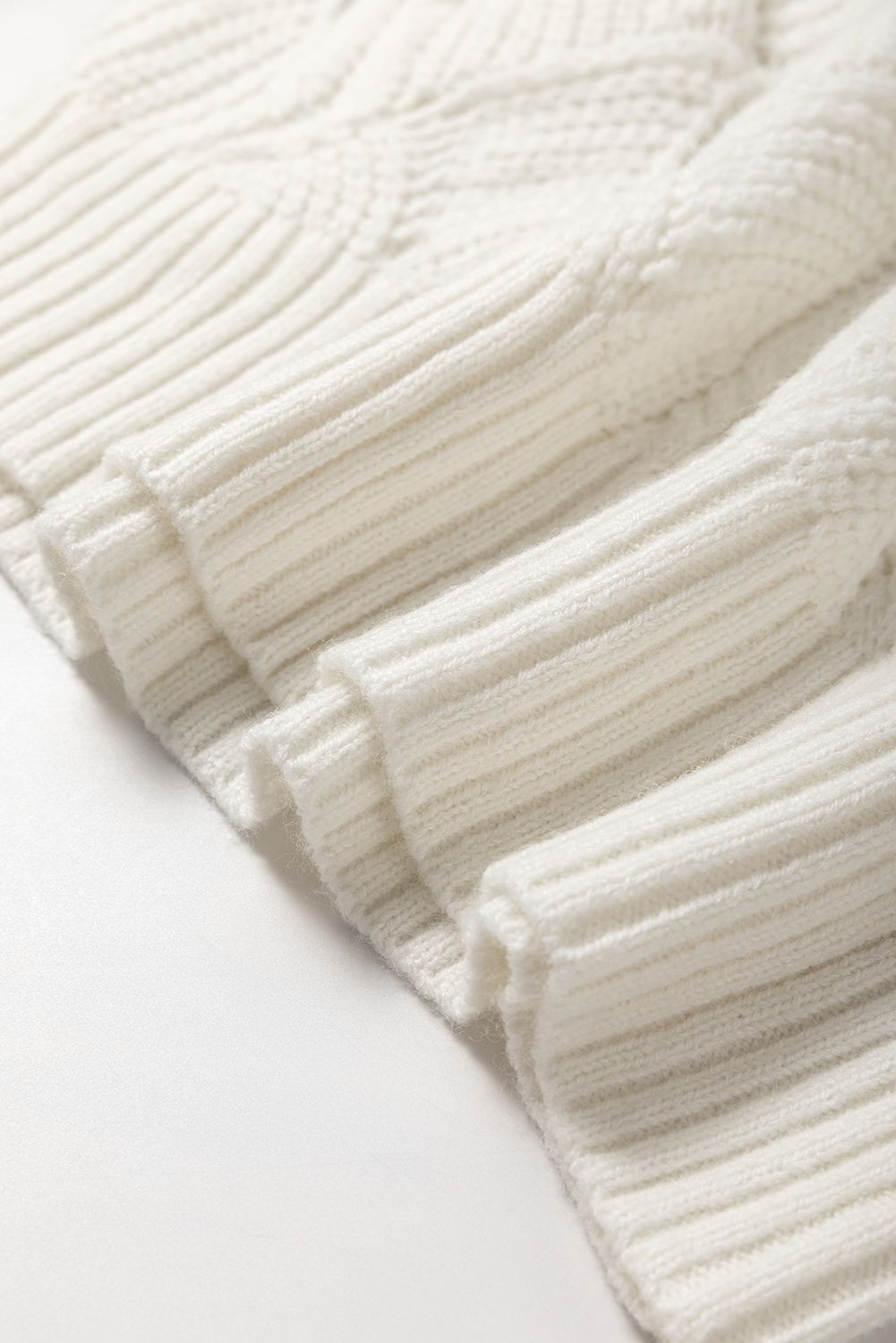 Beige Hollow Out Knit V Neck Drop Shoulder Sweater - loveforevers