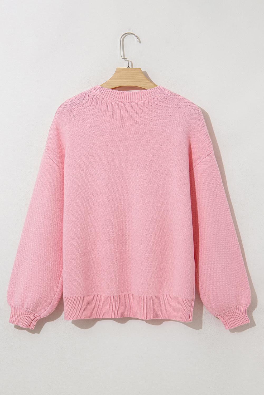 Pink Bow Graphic Drop Shoulder Round Neck Sweater - loveforevers