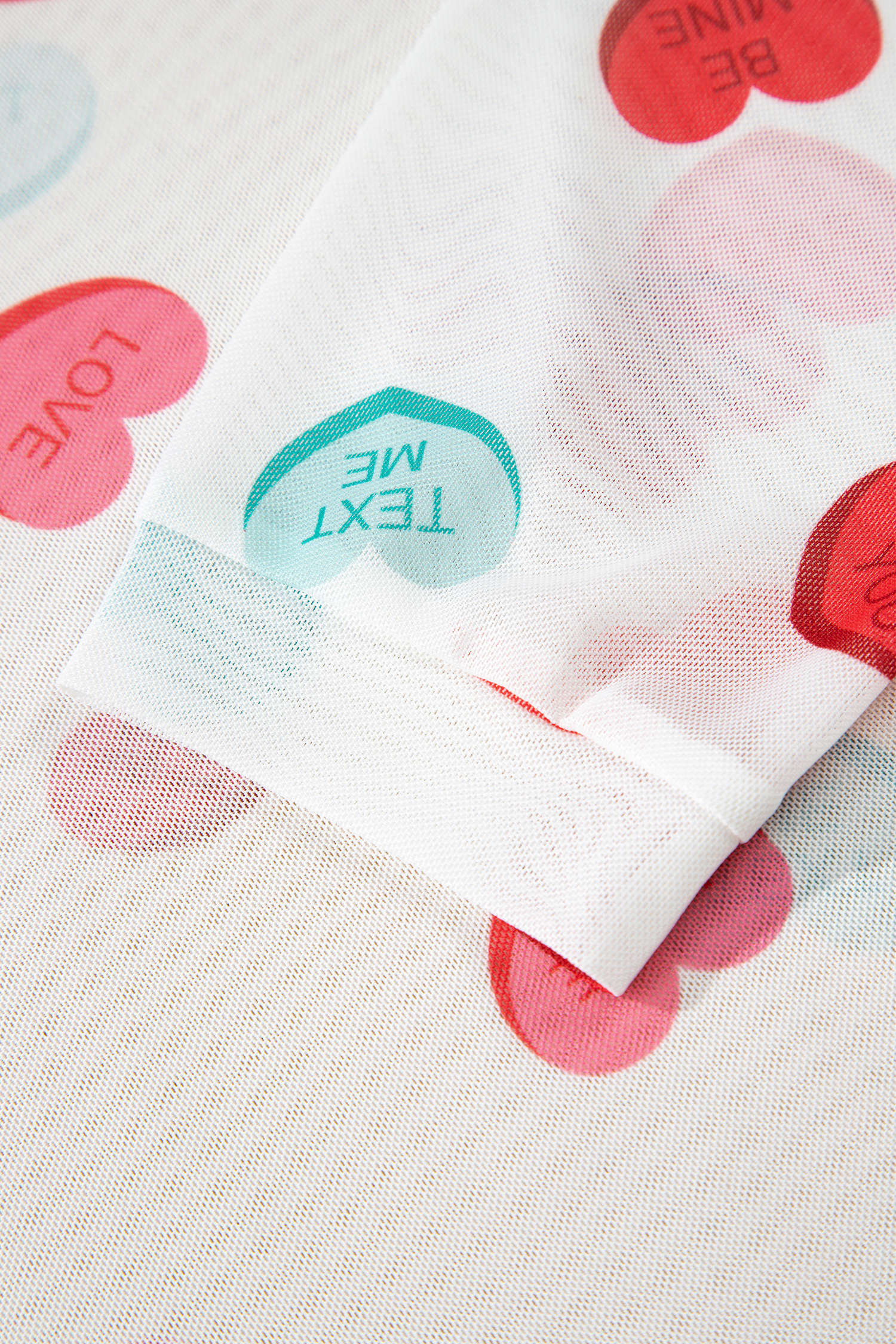 White Sheer Mesh Valentines Slogan Heart Printed Long Sleeve Top - loveforevers