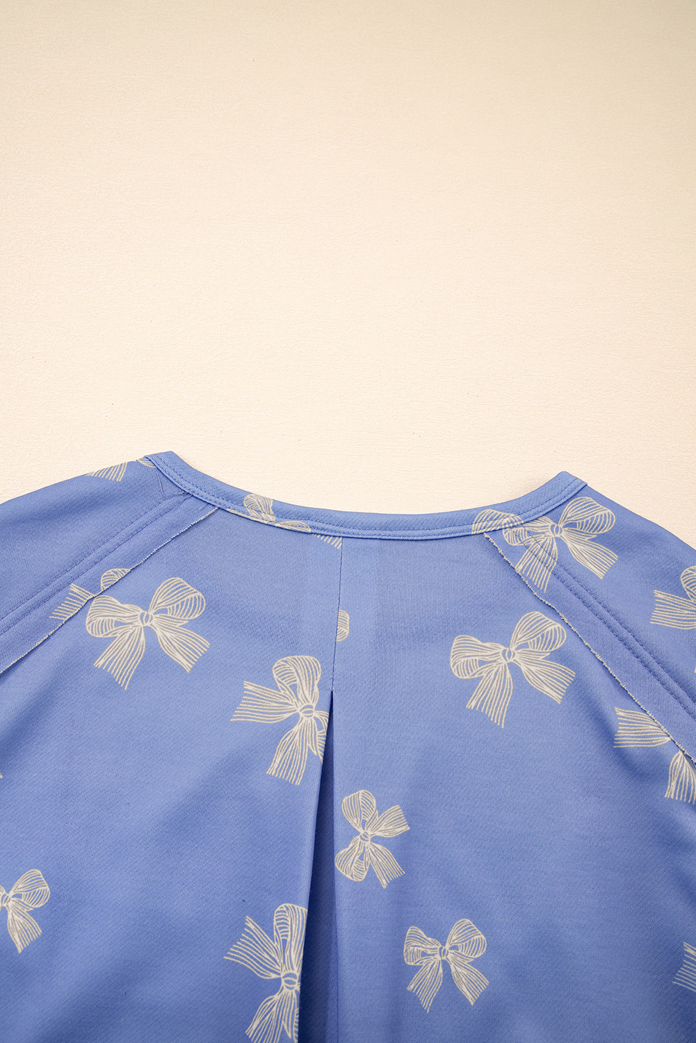 Sky Blue Bow Knot Print Crewneck Ruffled Sleeve Shift Mini Dress - loveforevers