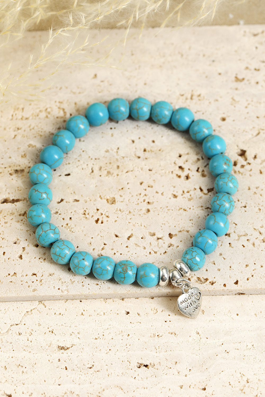 Green Heart Pendant Turquoise Beads Western Bracelet - loveforevers