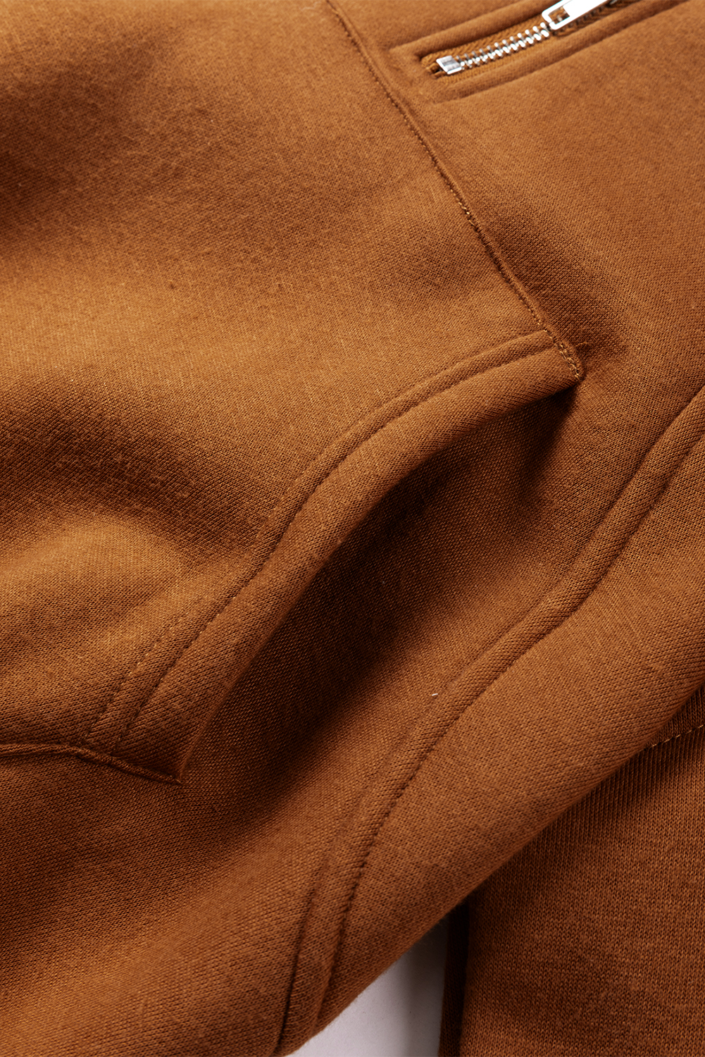 Brown Quarter Zip Kangaroo Pocket Hoodie - loveforevers