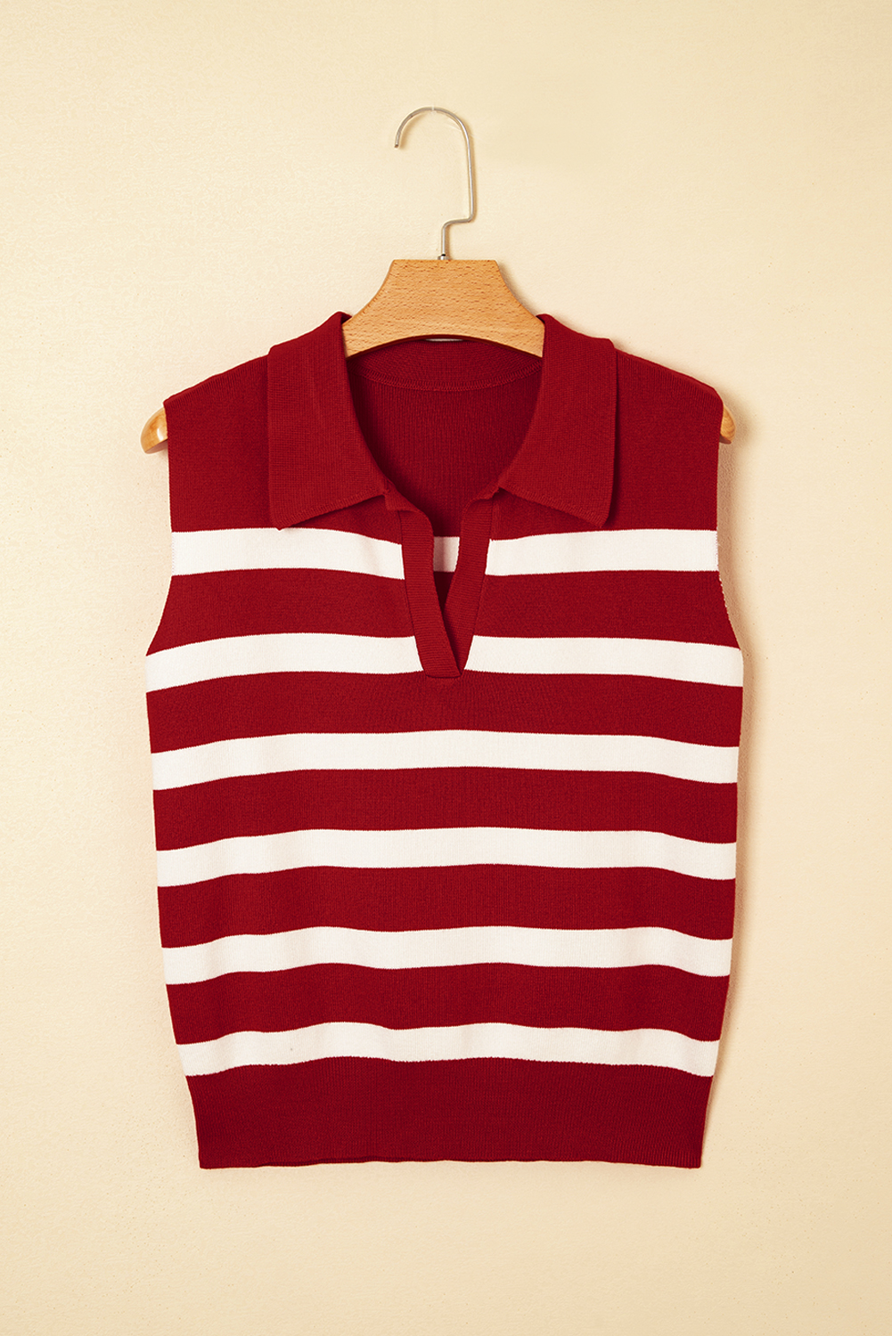 Red Stripe Collared Split Neck Sweater Vest - loveforevers