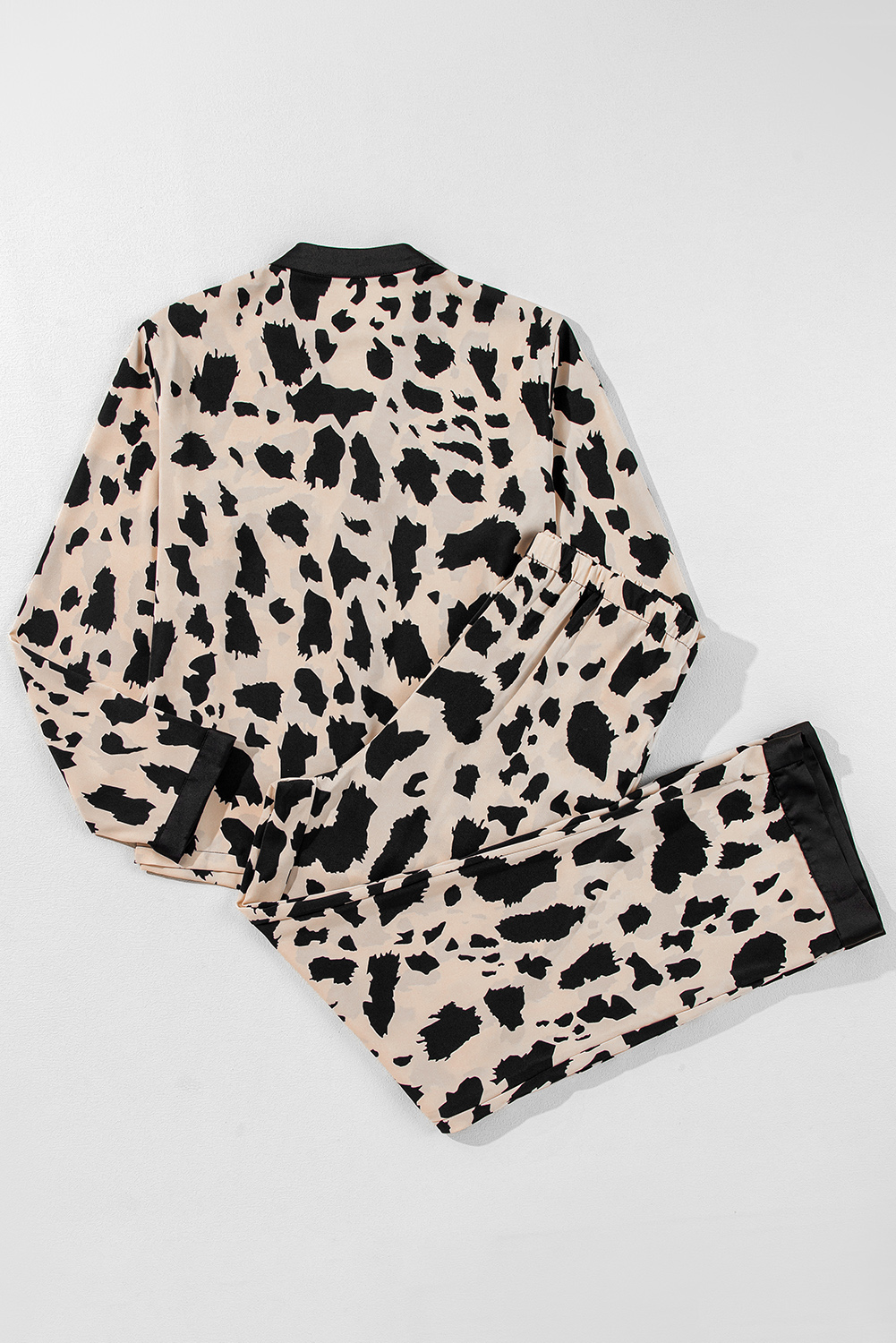 Khaki Cheetah Contrast Trim Loose Fit Two Piece Sleepwear - loveforevers