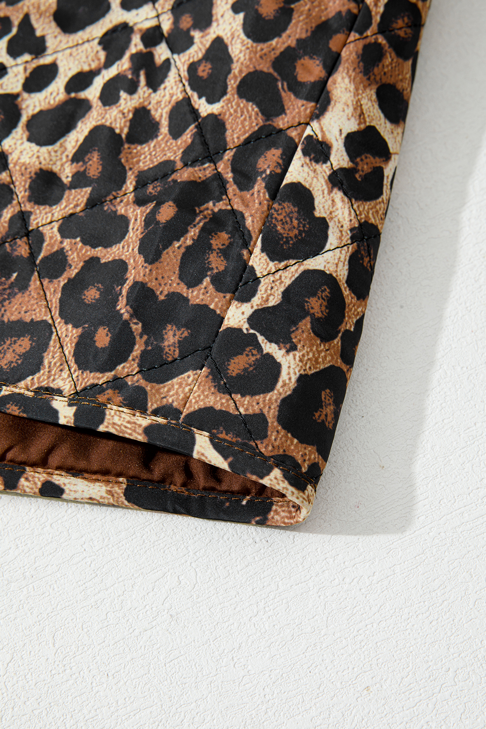 Khaki Leopard Quilted Tie Front Jacket - loveforevers
