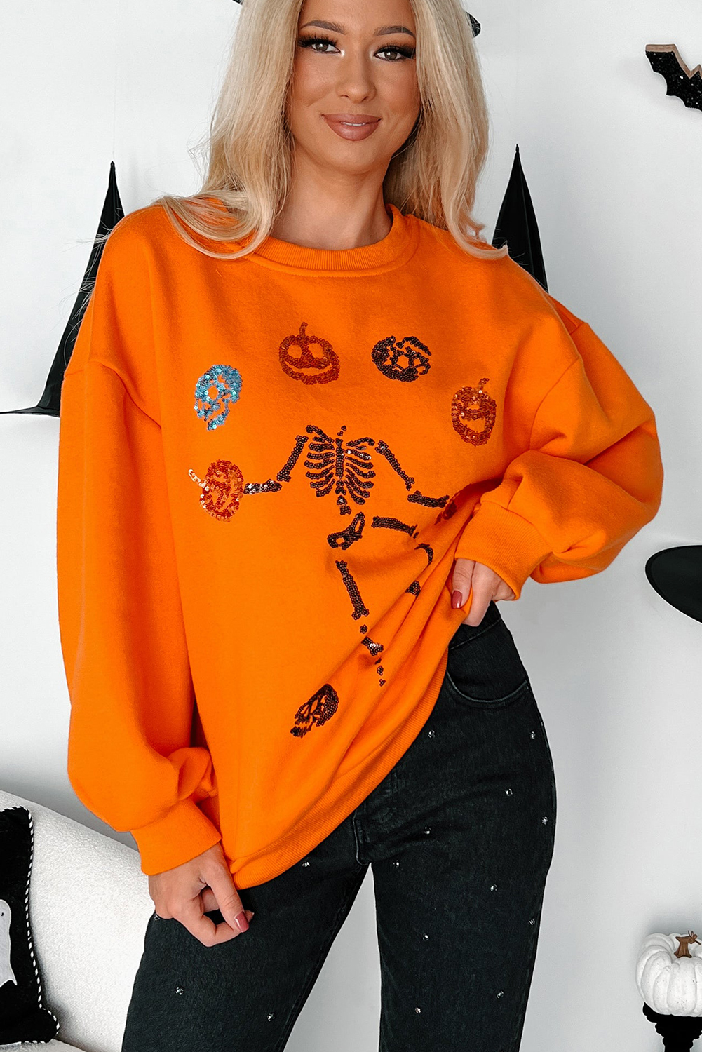 Carrot Dancing Critters Sequin Halloween Crewneck Sweatshirt - loveforevers