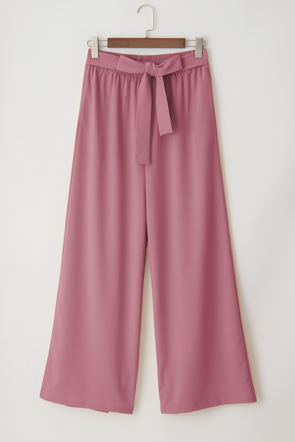 Rose Tan High Waisted Tie Front Side Pocket Wide Leg Flowy Casual Pants - loveforevers