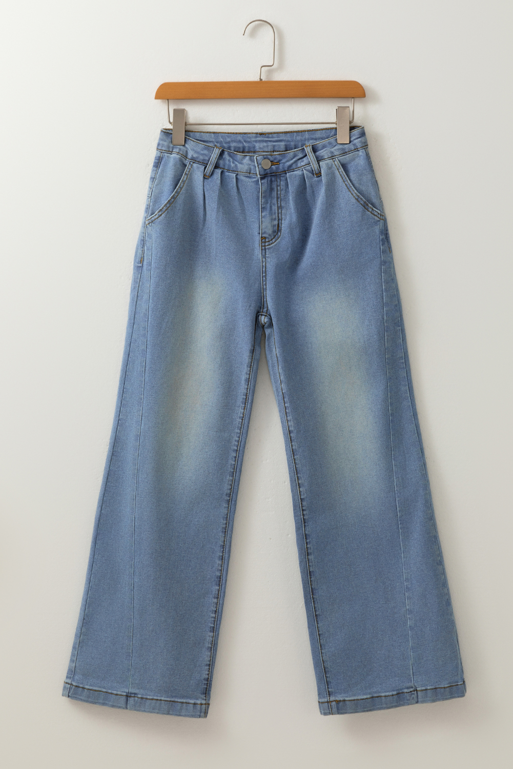 Ashleigh Blue Washed Pleated Detail Wide Leg Jeans - loveforevers