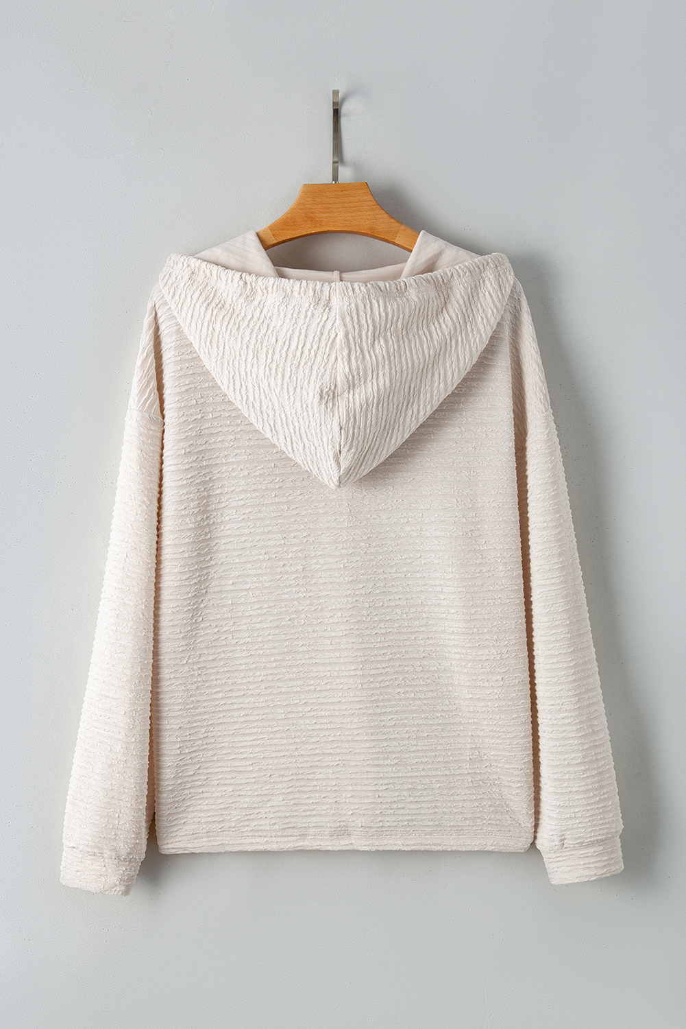 Apricot Solid Textured Drawstring Henley Hoodie - loveforevers