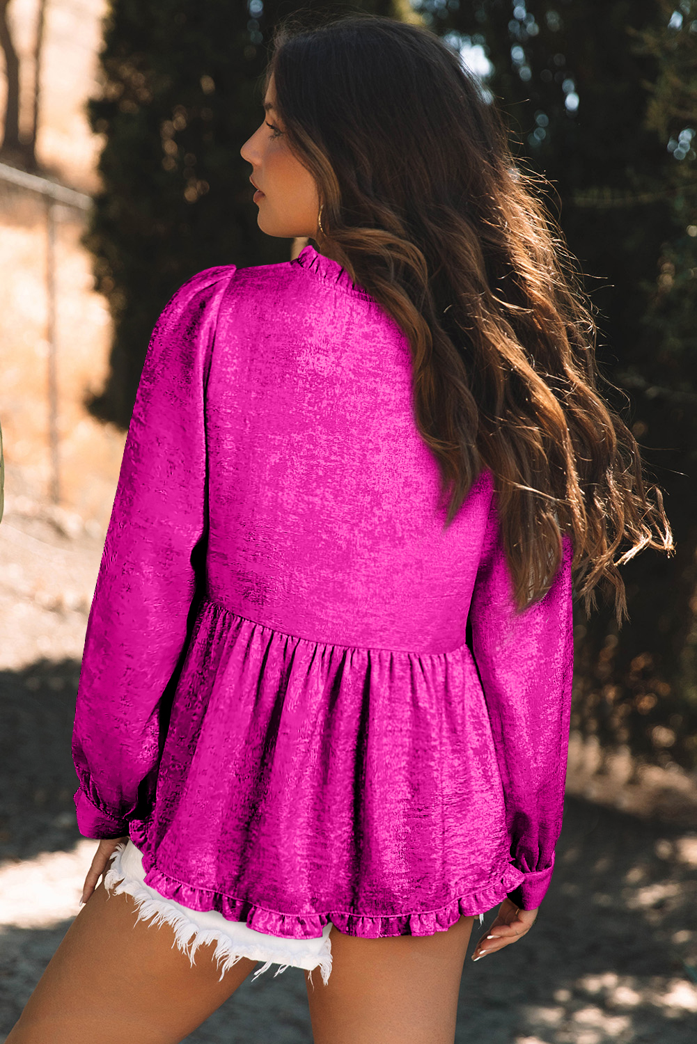 Dearlovers Gold Metallic Frilled V Neck Puff Sleeve Babydoll Blouse - loveforevers
