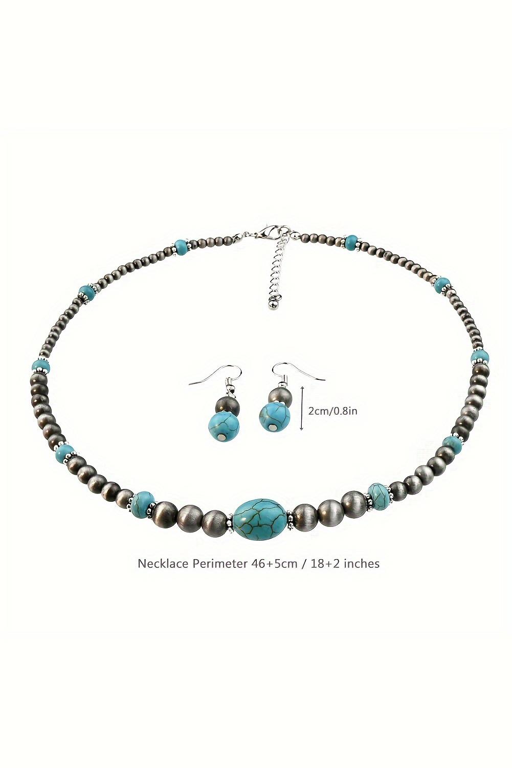 Silvery Western Turquoise Beaded Necklace and Earring Set - loveforevers