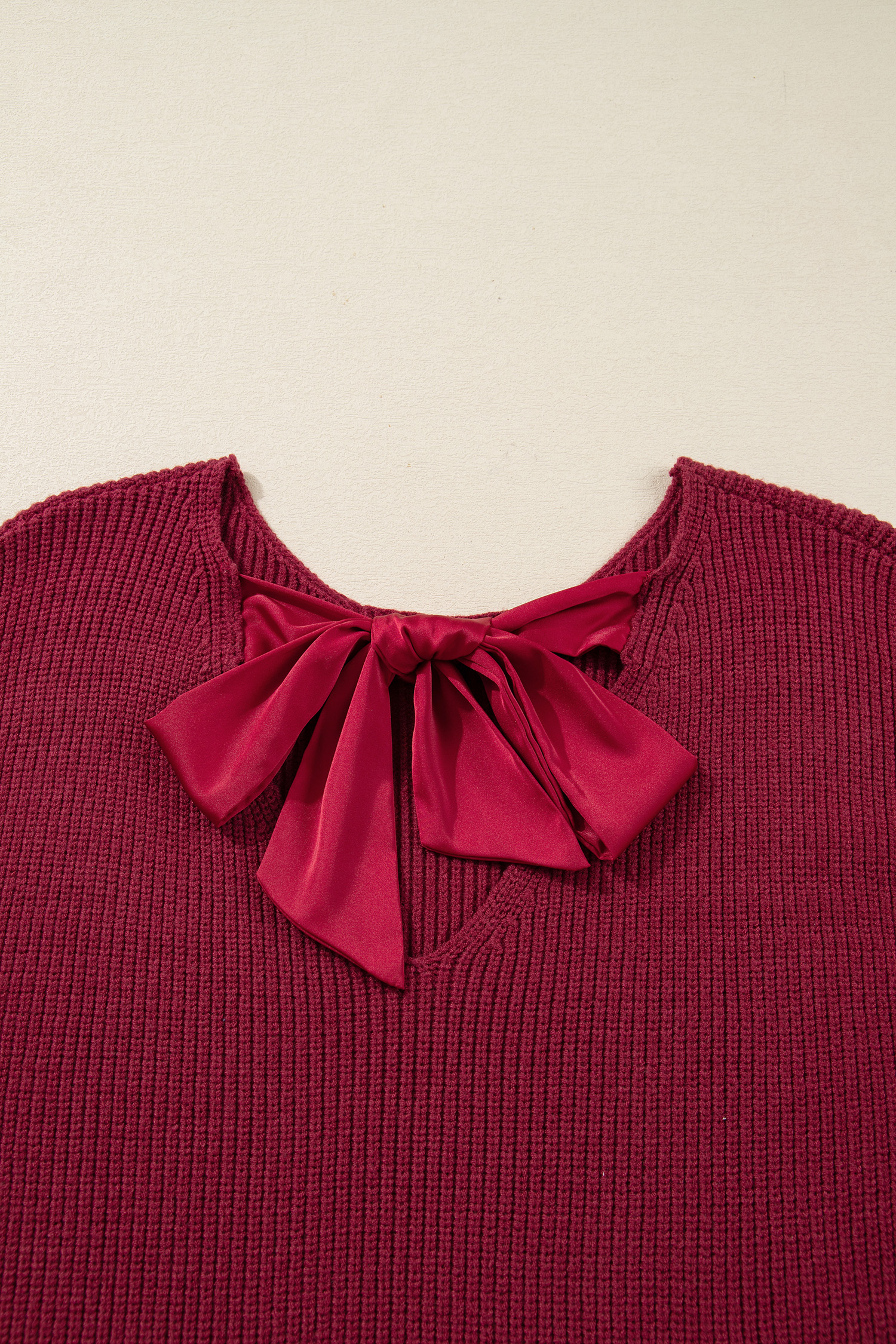 Black Ribbed Knit Ribbon Knot Backless Drop Shoulder Sweater - loveforevers