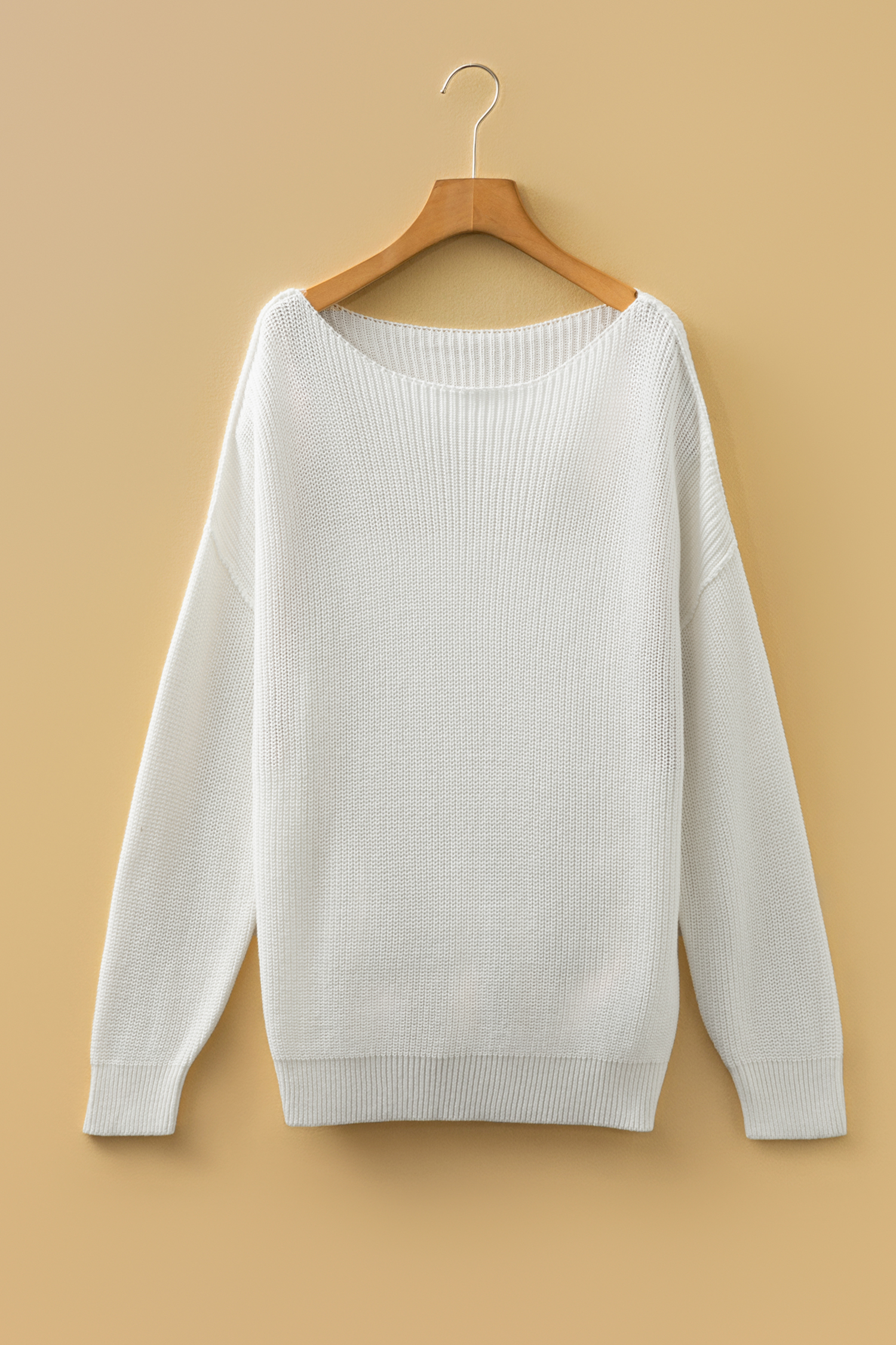 White Asymmetric Neck Drop Shoulder Baggy Slouchy Sweater - loveforevers
