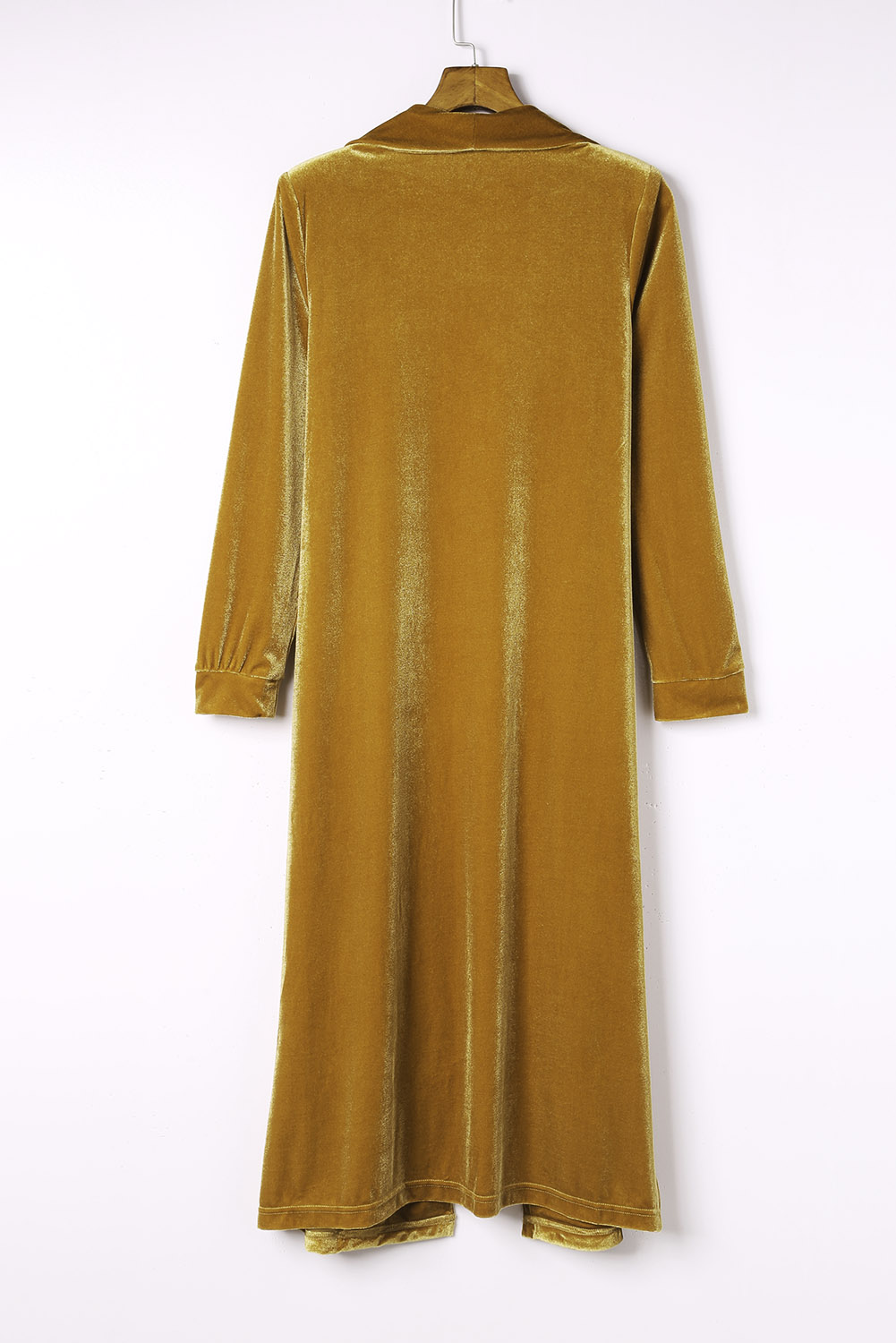 Yellow Velvet Open Front Pocketed Long Duster - loveforevers