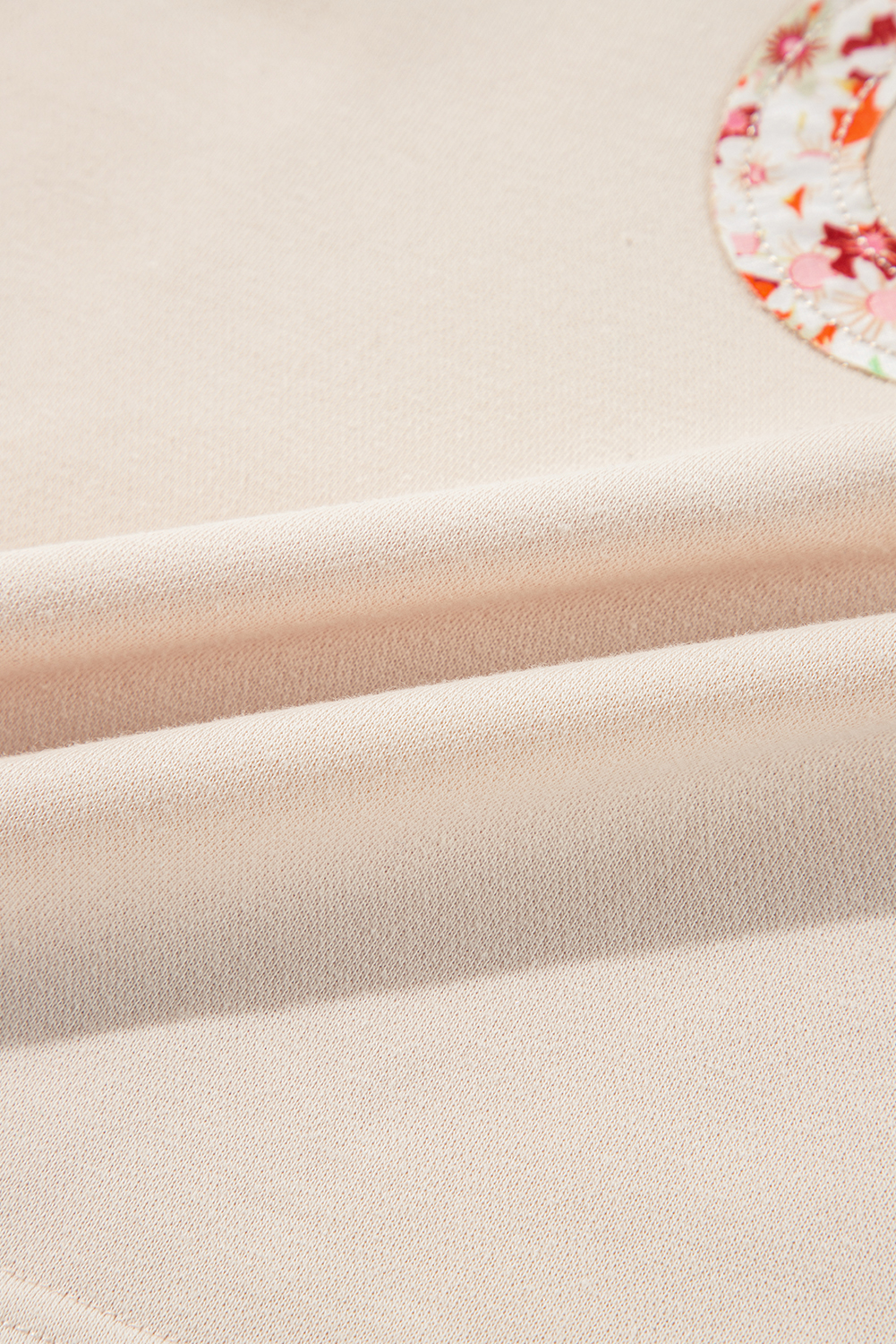 Beige Flower Patch Graphic Exposed Seam Wide Sleeve Top - loveforevers