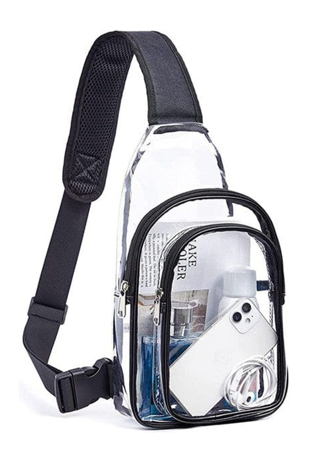 Black Clear PVC Wide Strap Zipper Crossbody Bag - loveforevers