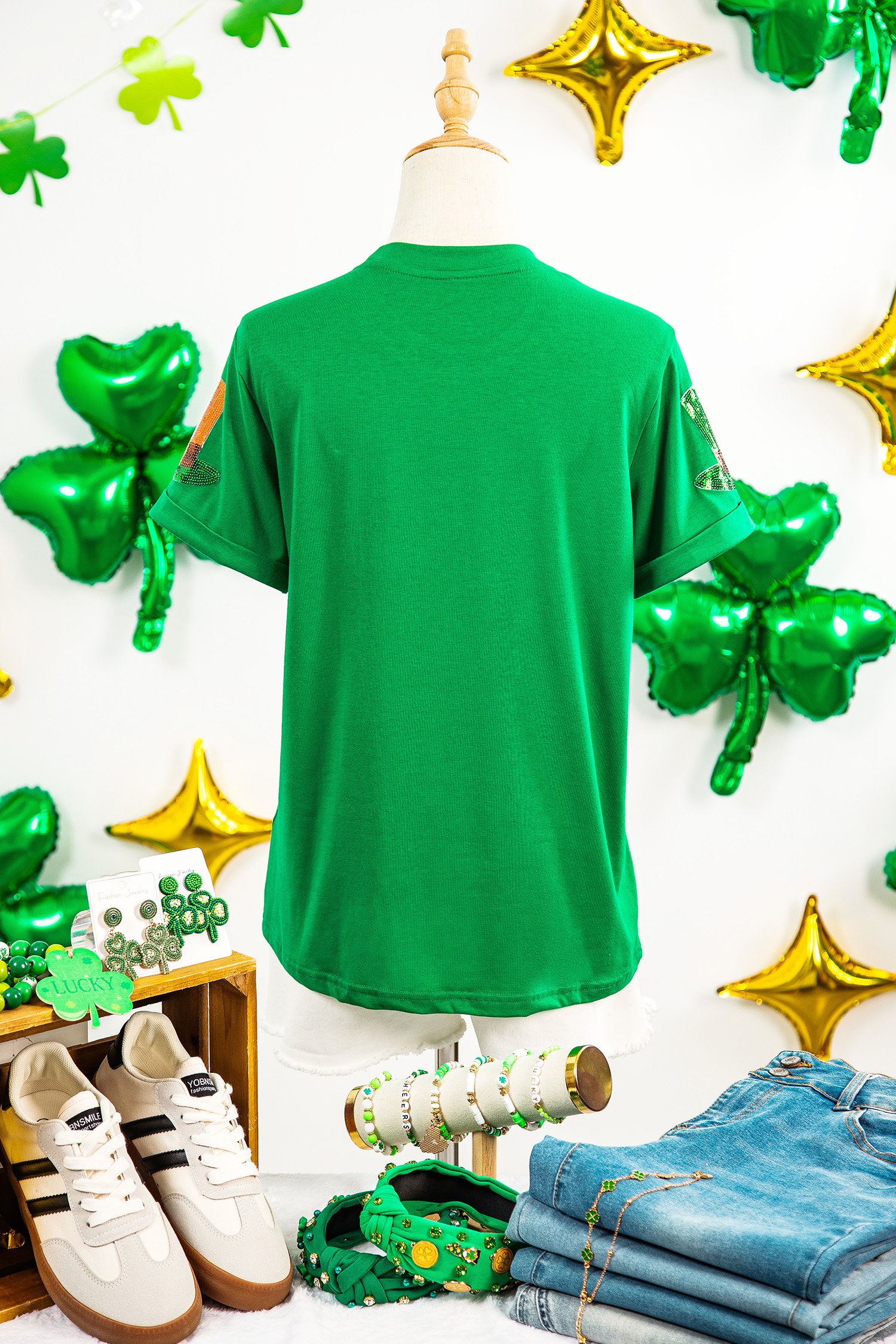 Bright Green Sequin St Patricks Day Hat Relaxed T Shirt - loveforevers