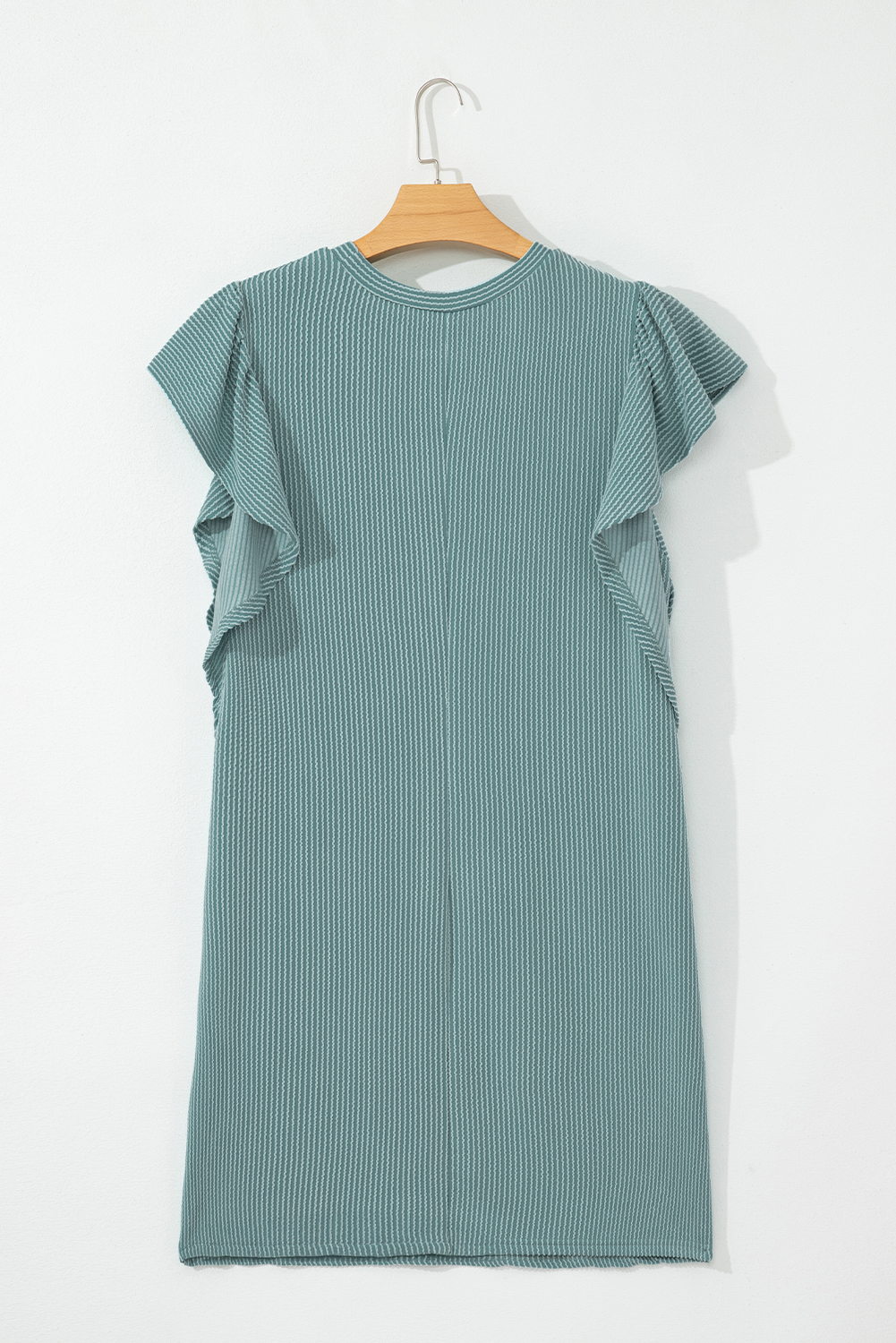 Canton Corded Ruffle Sleeve Crew Neck Shift Dress - loveforevers