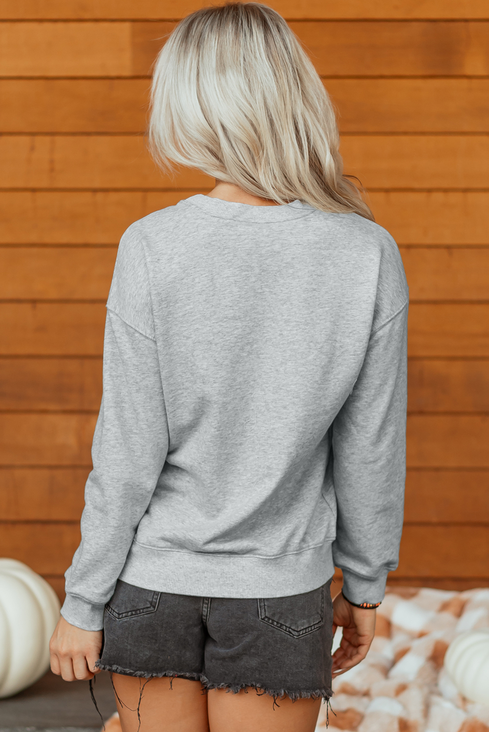 Gray Spooky Halloween Ghost Sequin Patched Sweatshirt - loveforevers