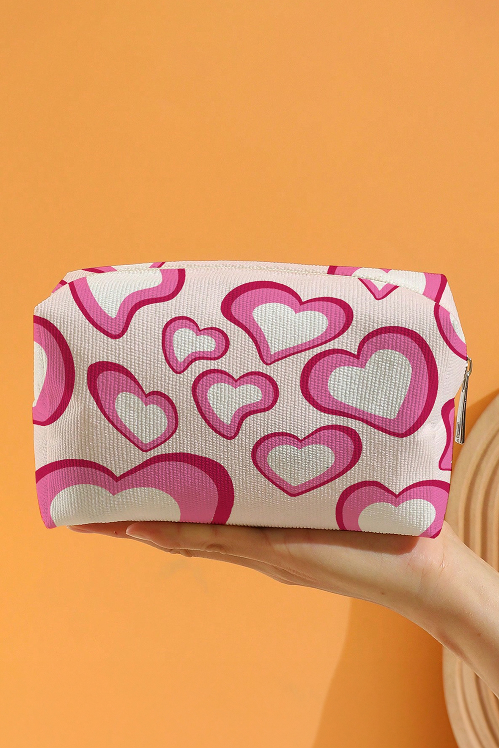Pink Valentines Fashion Heart Printed Canvas Cosmetic Bag - loveforevers