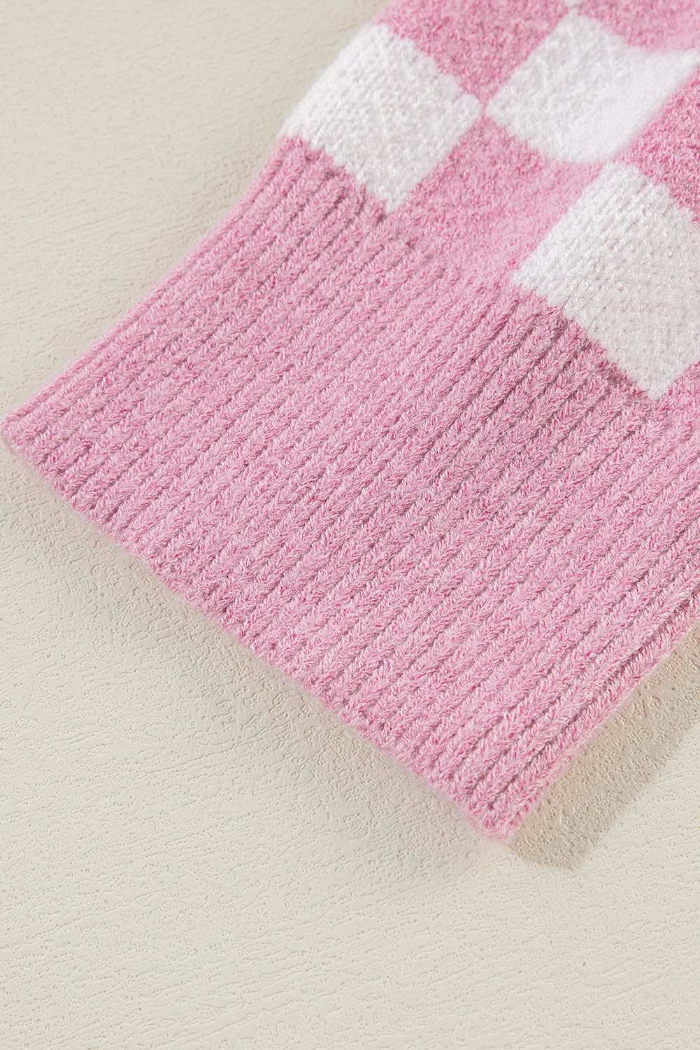 Pink Checkered Buttons Collar V Neck Drop Shoulder Sweater - loveforevers