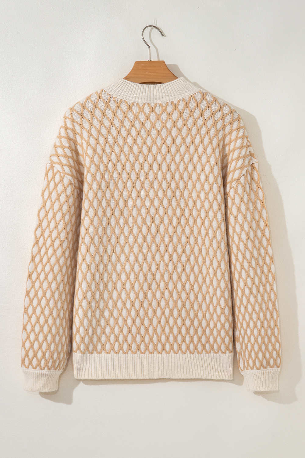 Smoke Gray Rhombus Textured Knit Mock Neck Sweater - loveforevers