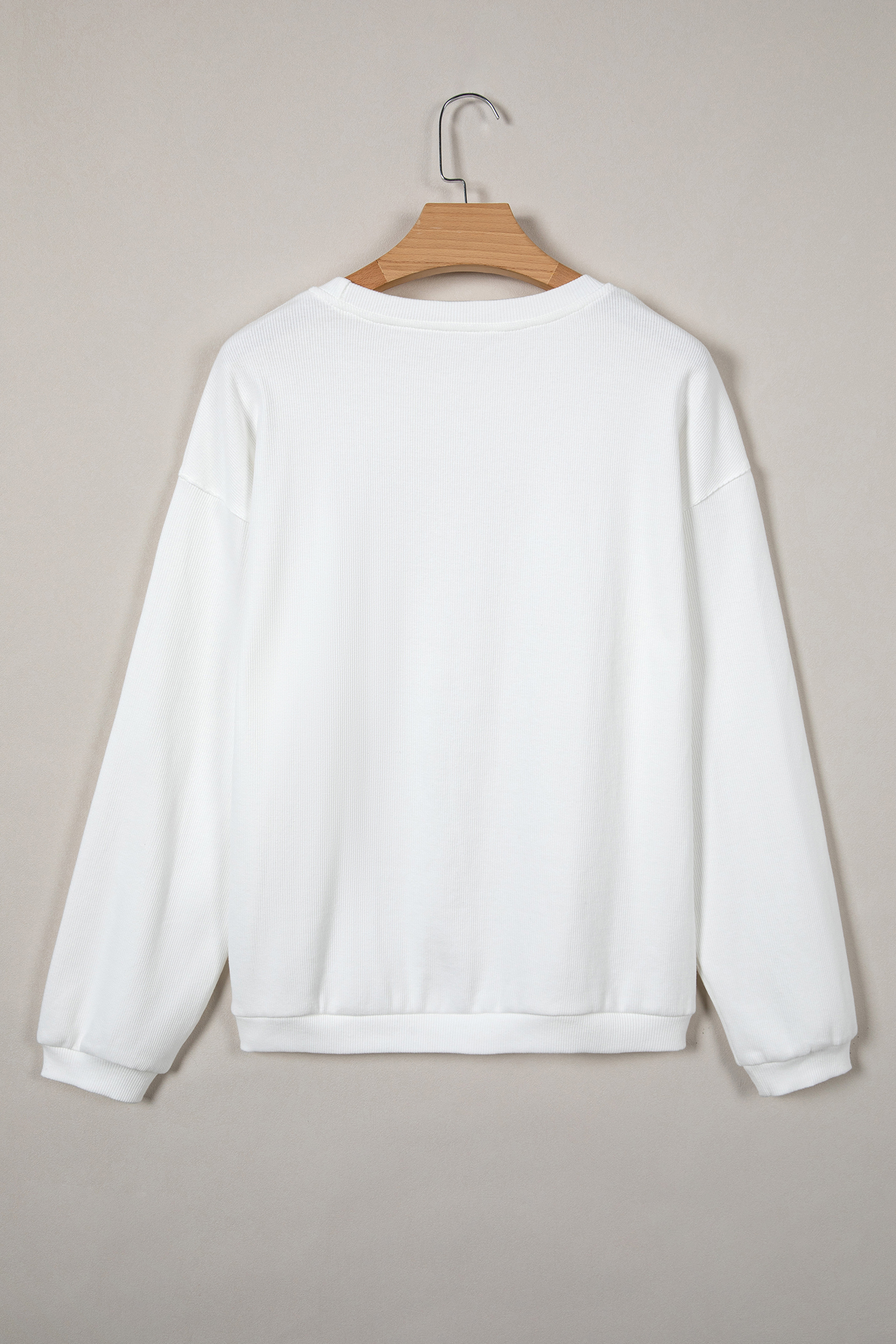 White 3d Ribbed XOXO Heart Embroidered Drop Shoulder Sweatshirt - loveforevers