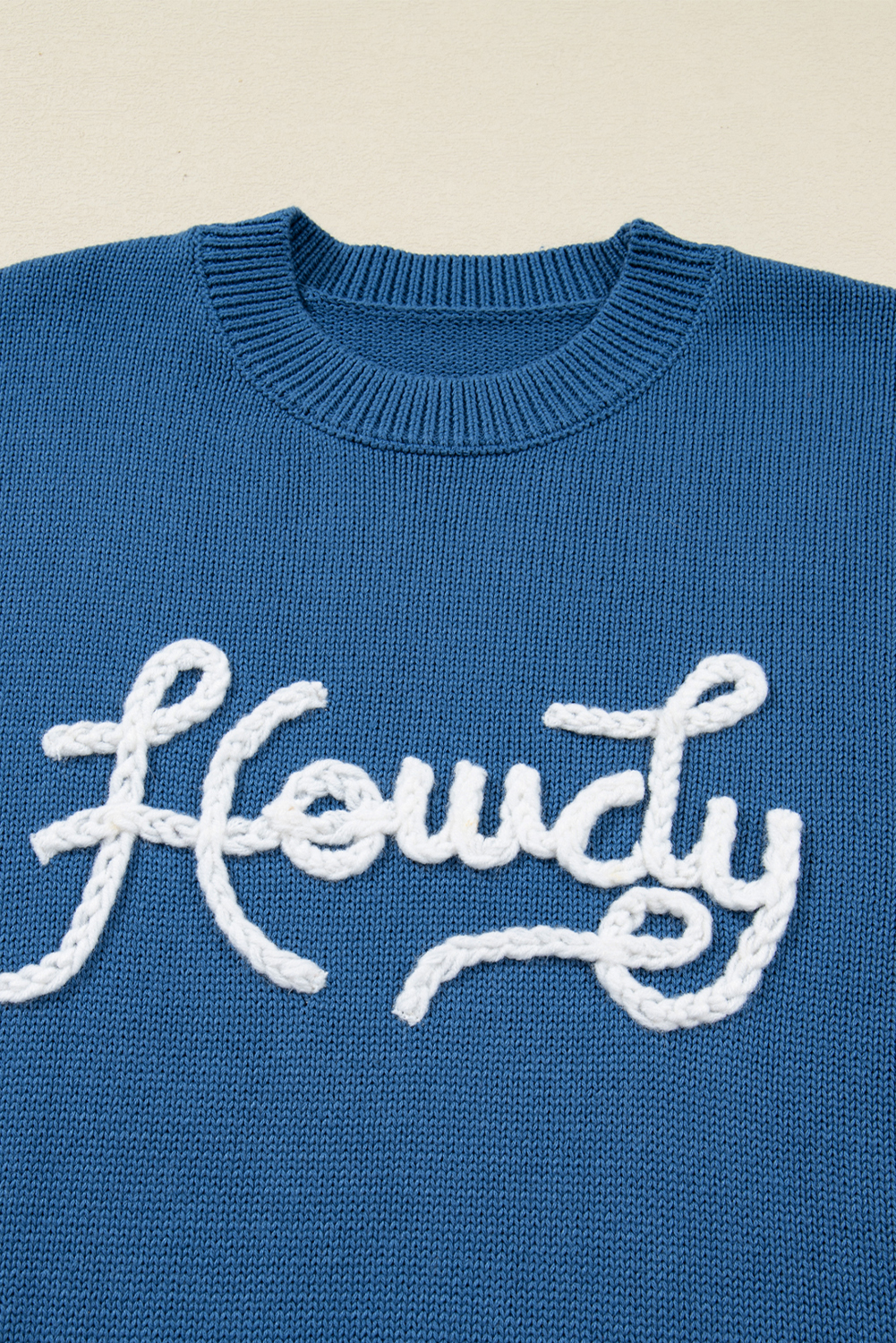 Dusk Blue Howdy Embroidered Graphic Western Sweater - loveforevers