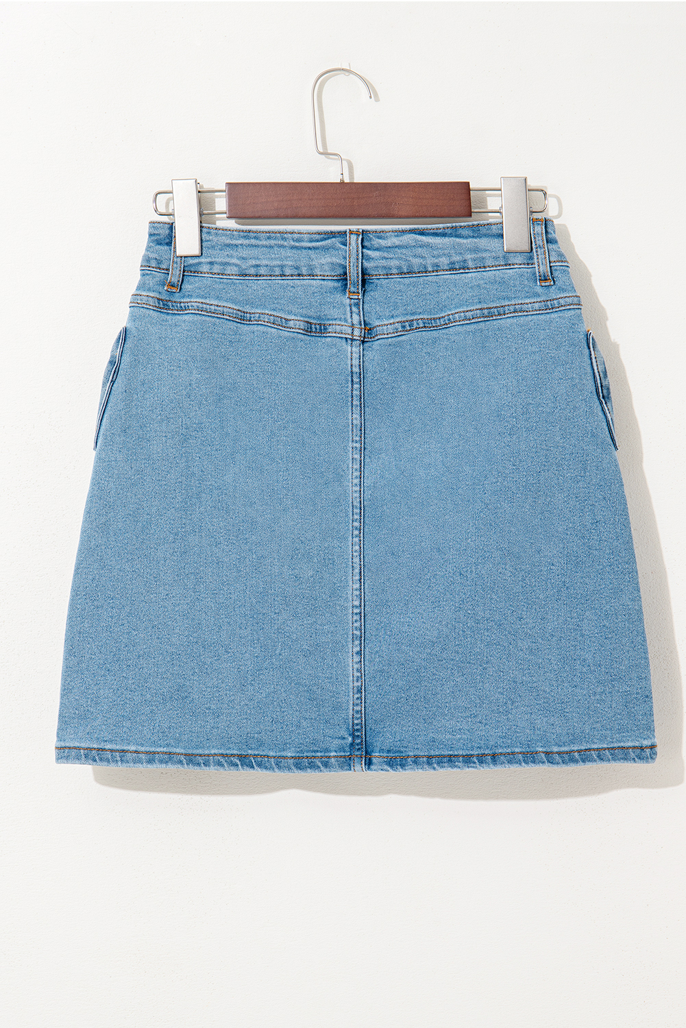 Dusk Blue Acid Wash Bowknot Details High Waist Denim Skirt - loveforevers