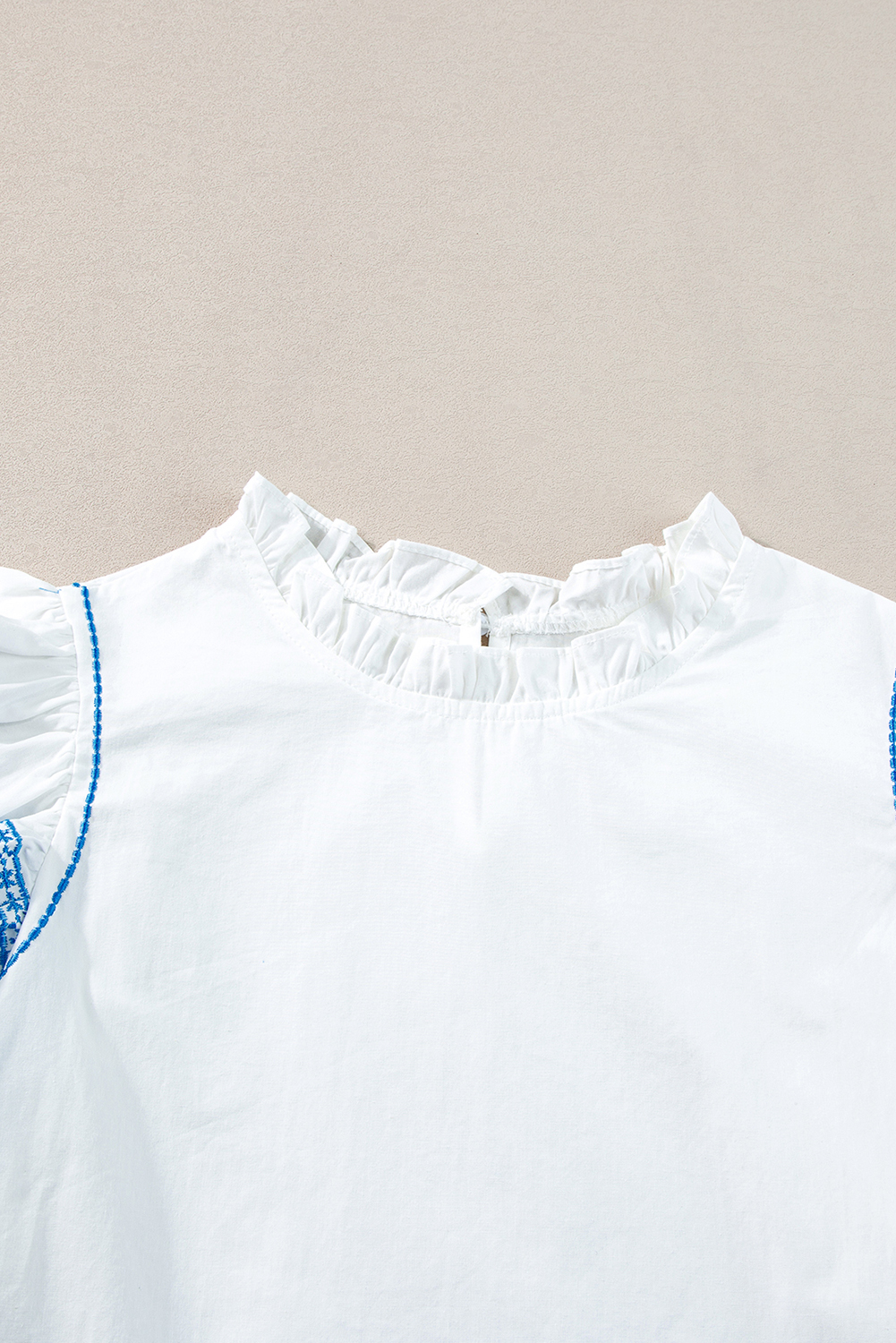 White Embroidered Ruffled Sleeve Frilled Collar Blouse - loveforevers