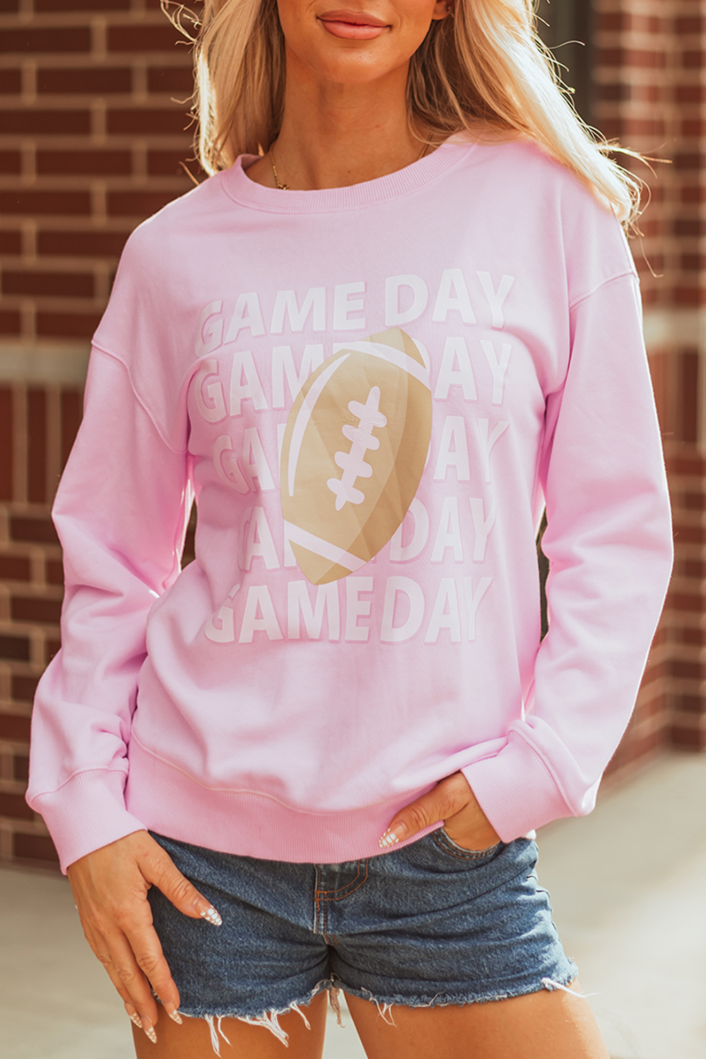 Pink GAME DAY Football Rugby Print Casual Sweatshirt - loveforevers