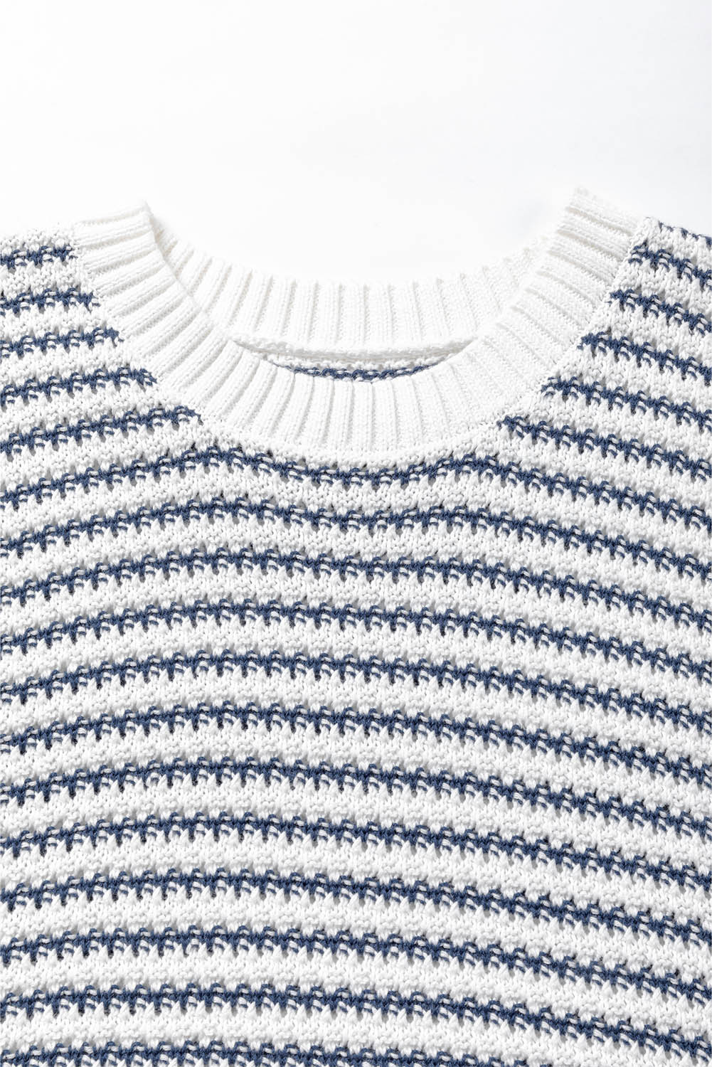 Blue Stripe Ribbed Trim Loose Fit Knitted Sweater Vest - loveforevers