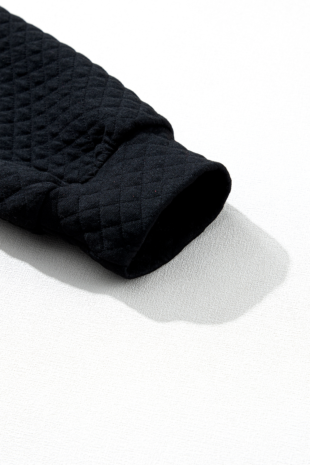 Black Solid Half Zipper Quilted Pullover Sweatshirt - loveforevers