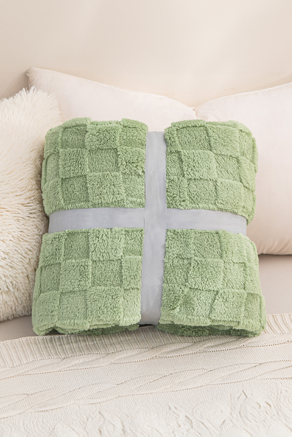 Grass Green Checkered Texture Large Plush Blanket - loveforevers