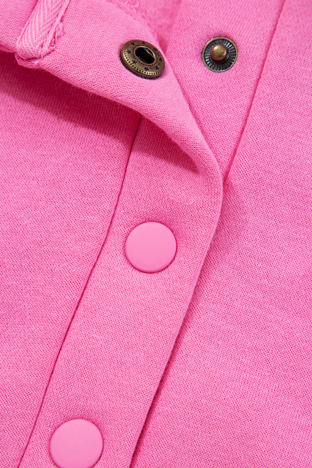 Bright Pink Half Button Stand Neck Drop Shoulder Sweatshirt - loveforevers
