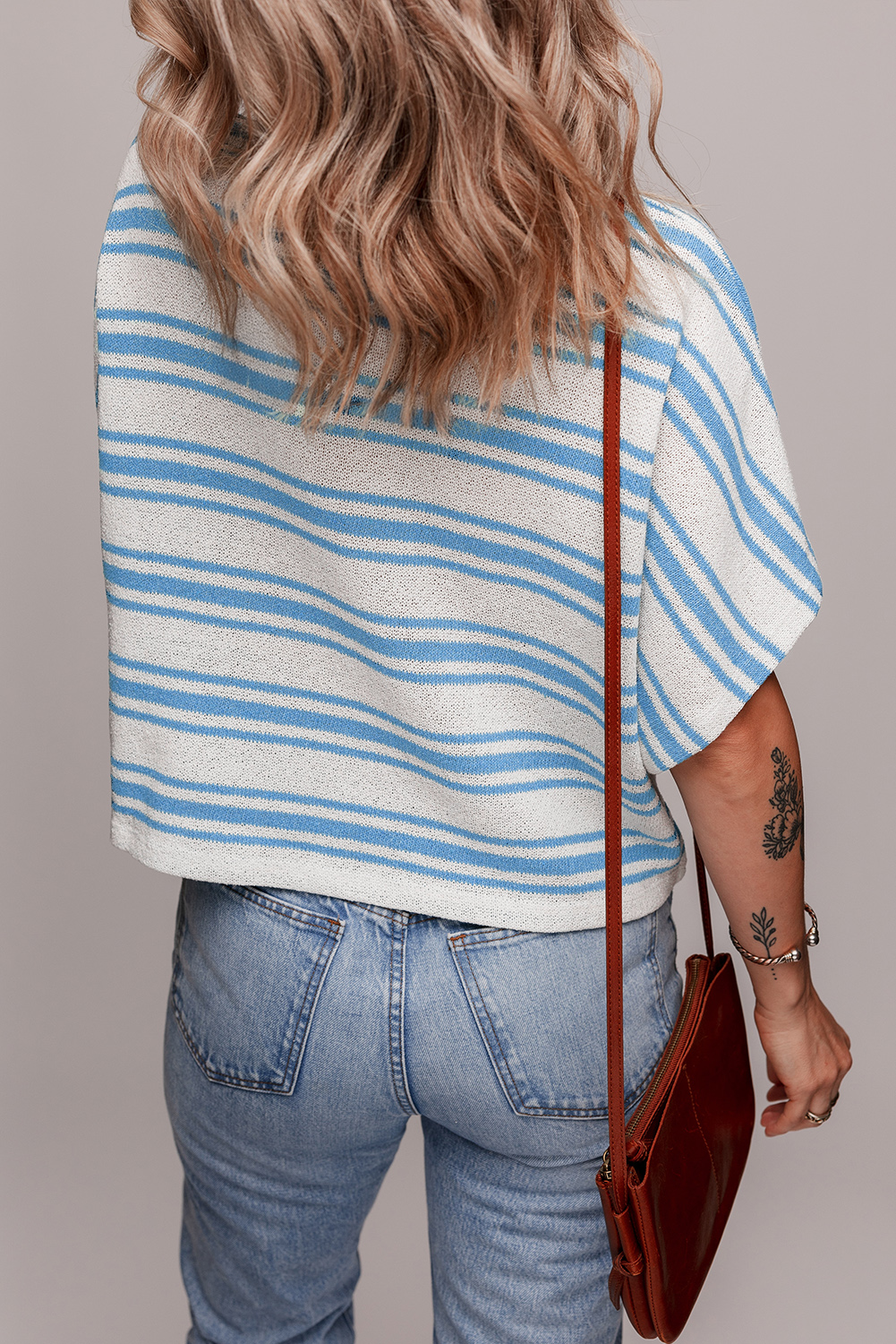 Sky Blue Stripe Boxy Fit Wide Sleeve Sweater T Shirt - loveforevers