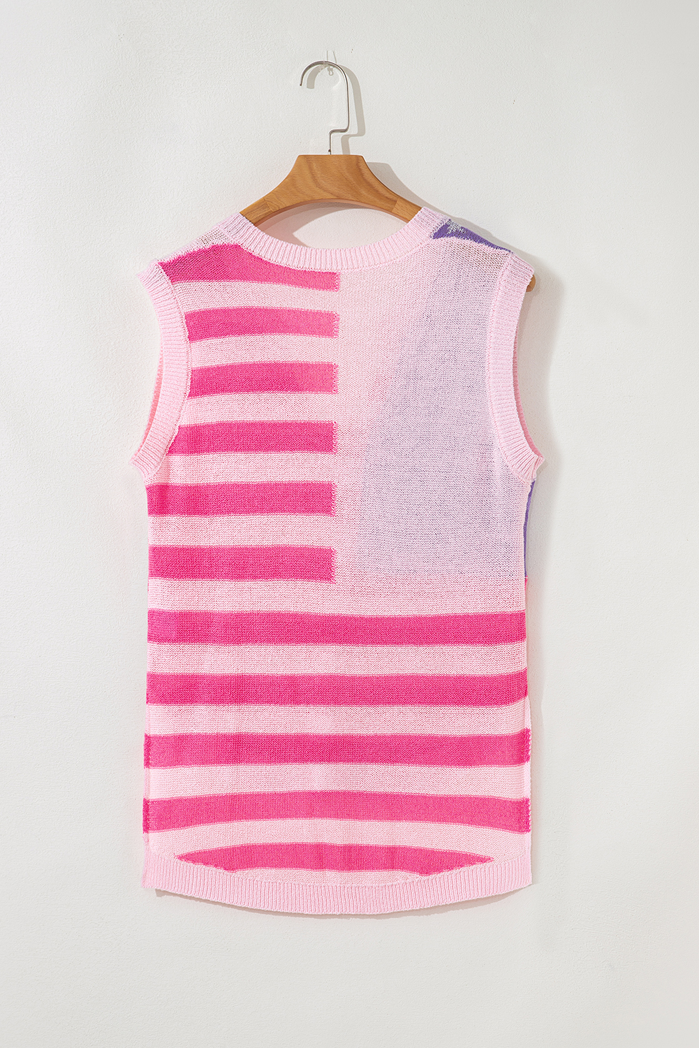 Beige USA Flag Notched Neckline Loose Sweater Vest - loveforevers