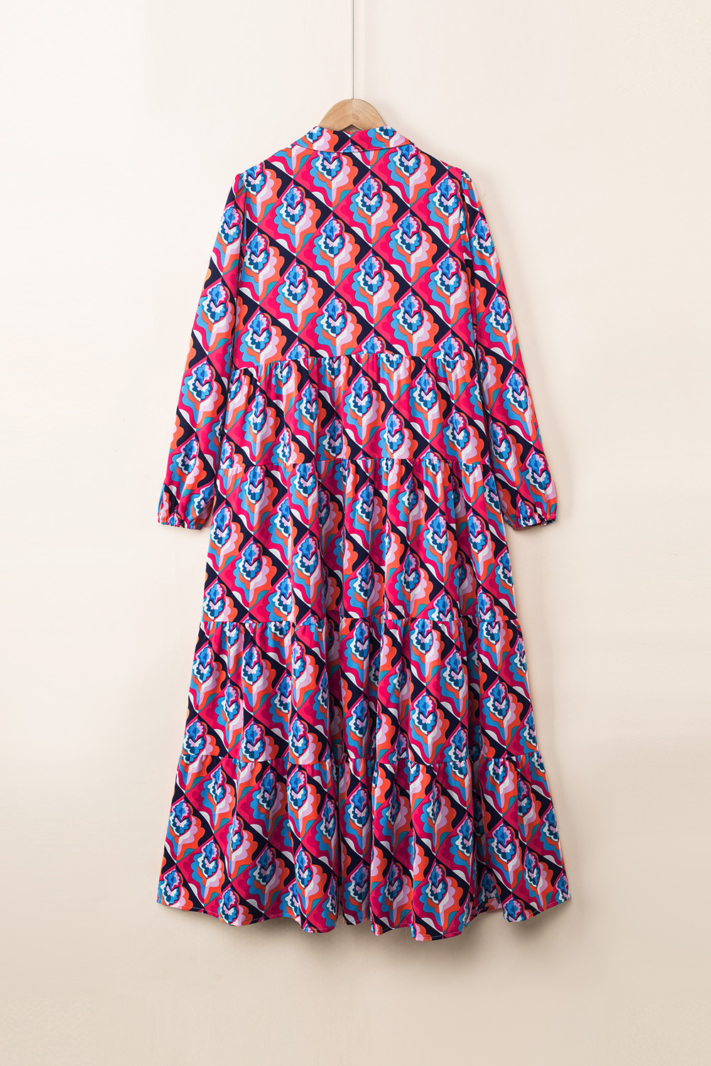 Abstract Geometric Print Long Sleeve High Waist Dress - loveforevers