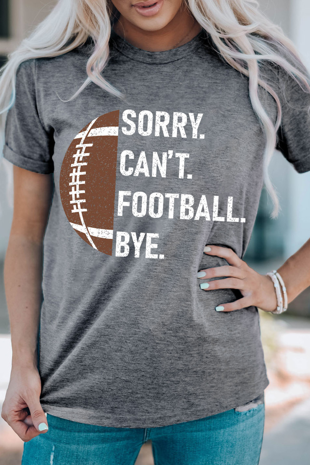 Gray American Rugby Football Graphic Casual T Shirt - loveforevers