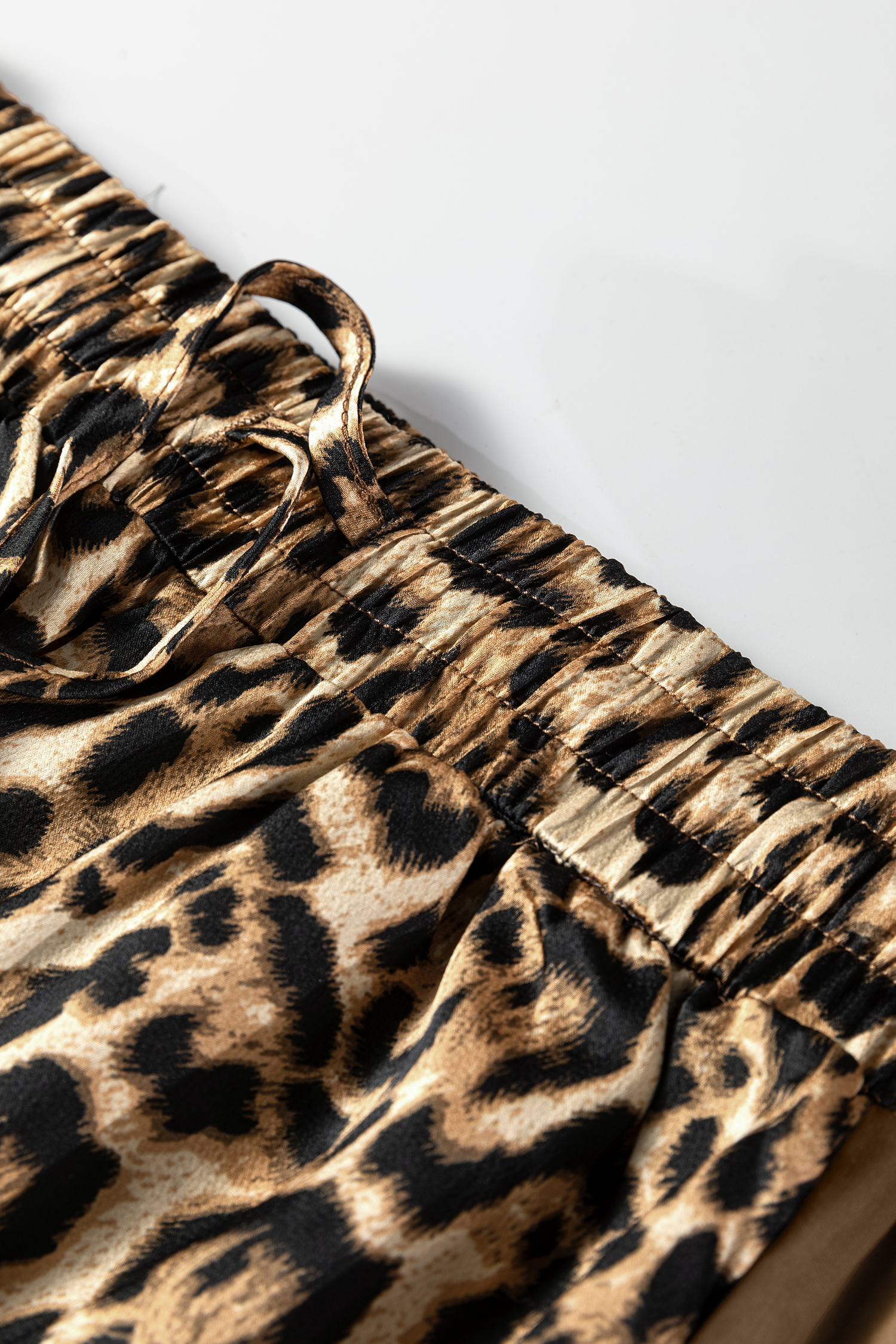 Brown Leopard Collared 3/4 Sleeve Shirt and Loose Pants Two Piece Outfit Set - loveforevers