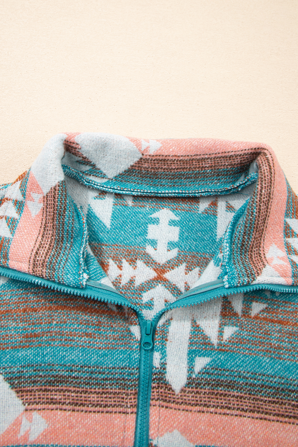 Green Quarter Zip Elastic Cuffs Aztec Sweatshirt - loveforevers