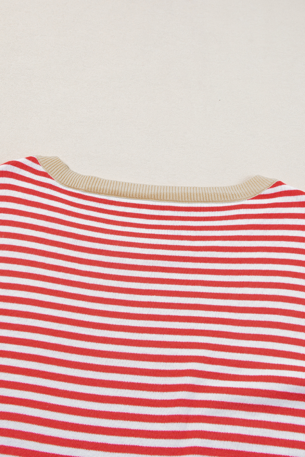 Fiery Red Striped Contrast Trimmed Drop Shoulder Sweater - loveforevers