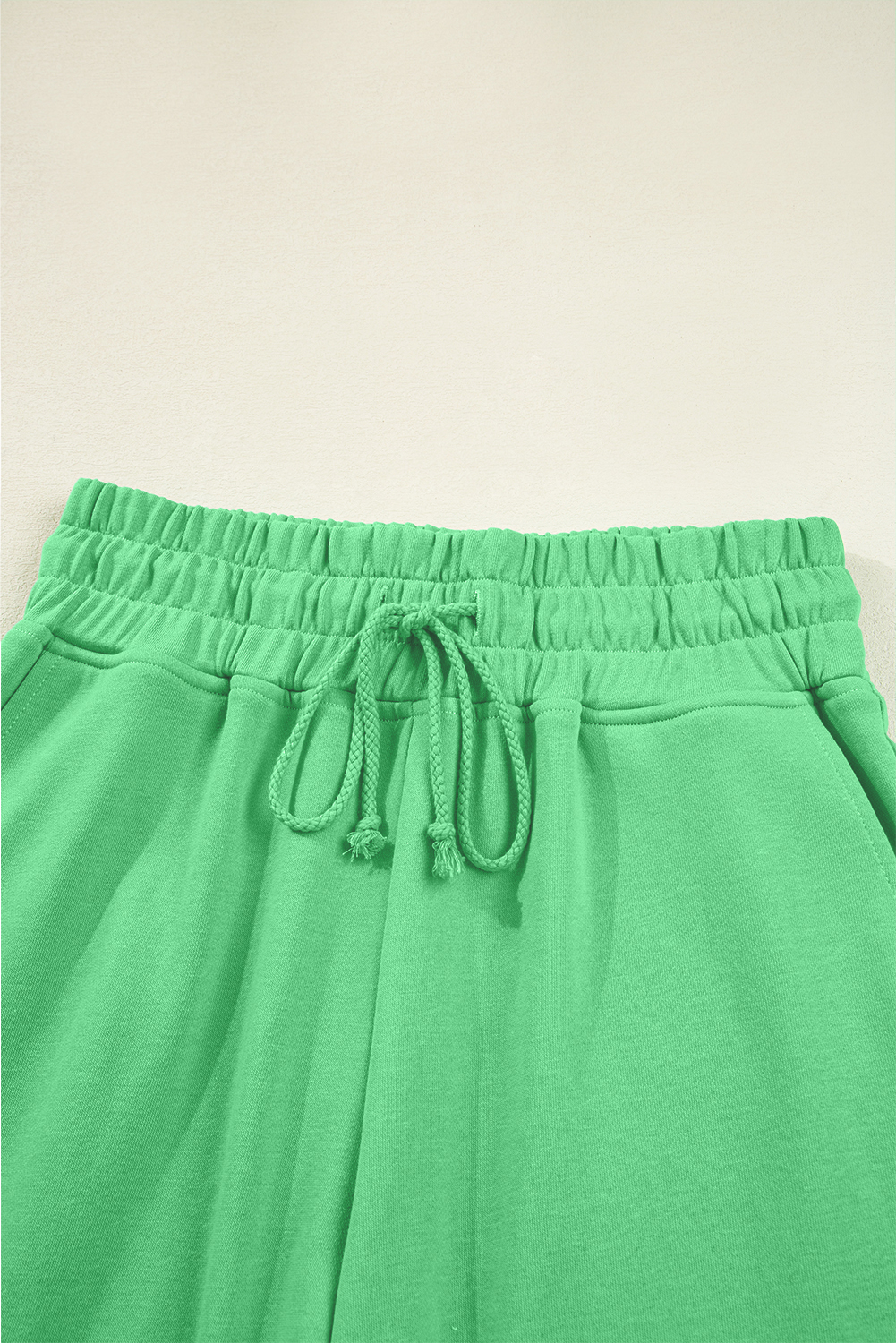 Bright Green Drop Shoulder Puff Sleeve Crop Pullover Drawstring Wide Leg Pants Set - loveforevers